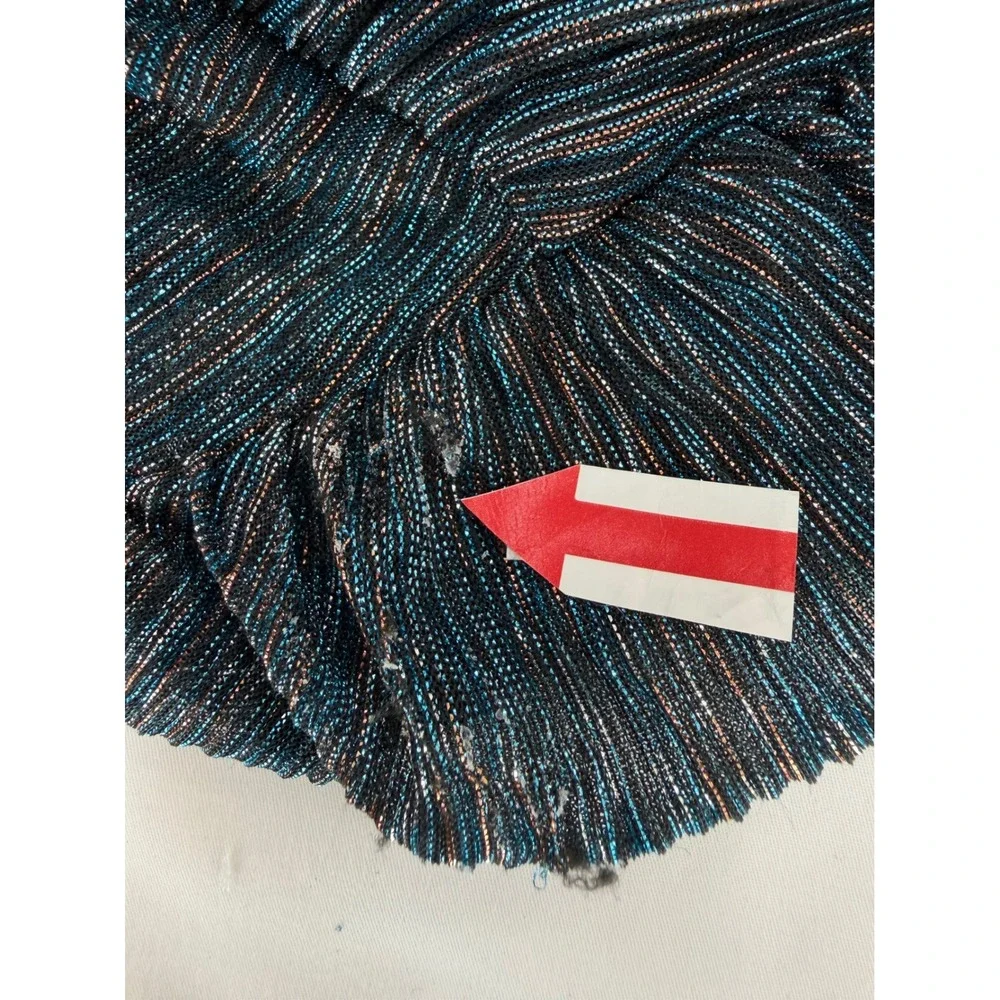 Sabina Musayev Pleated Carry Dress Teal Metallic Tiered Midi V-Neck XS - Picture 7 of 8